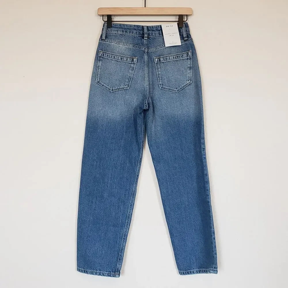 Reiss Medium Blue Elle‎ High Rise Straight Jeans Women's 24